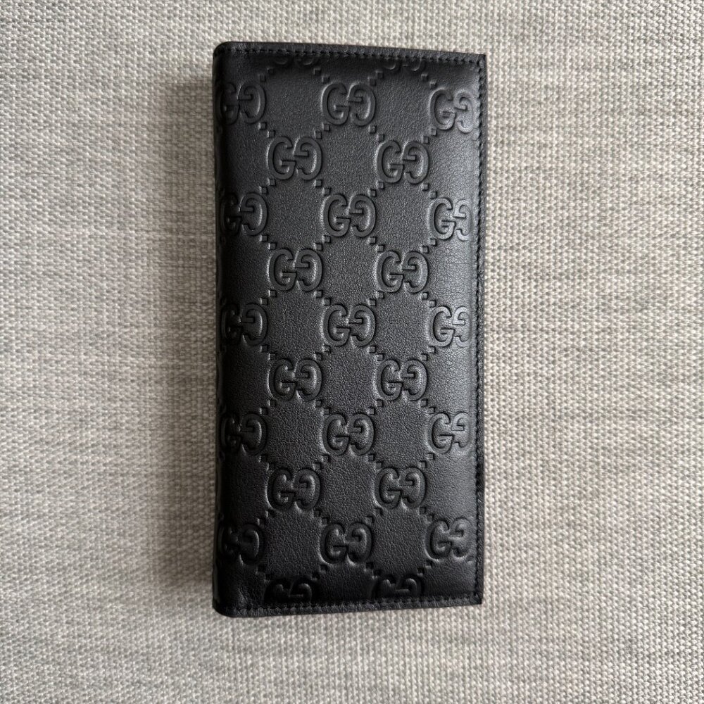 Gucci Black Leather Long Wallet ID Bifold